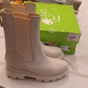 Sam Edelman Genia Cream Color Leather Women's Lug Sole Combat Boots SZ 7.5M